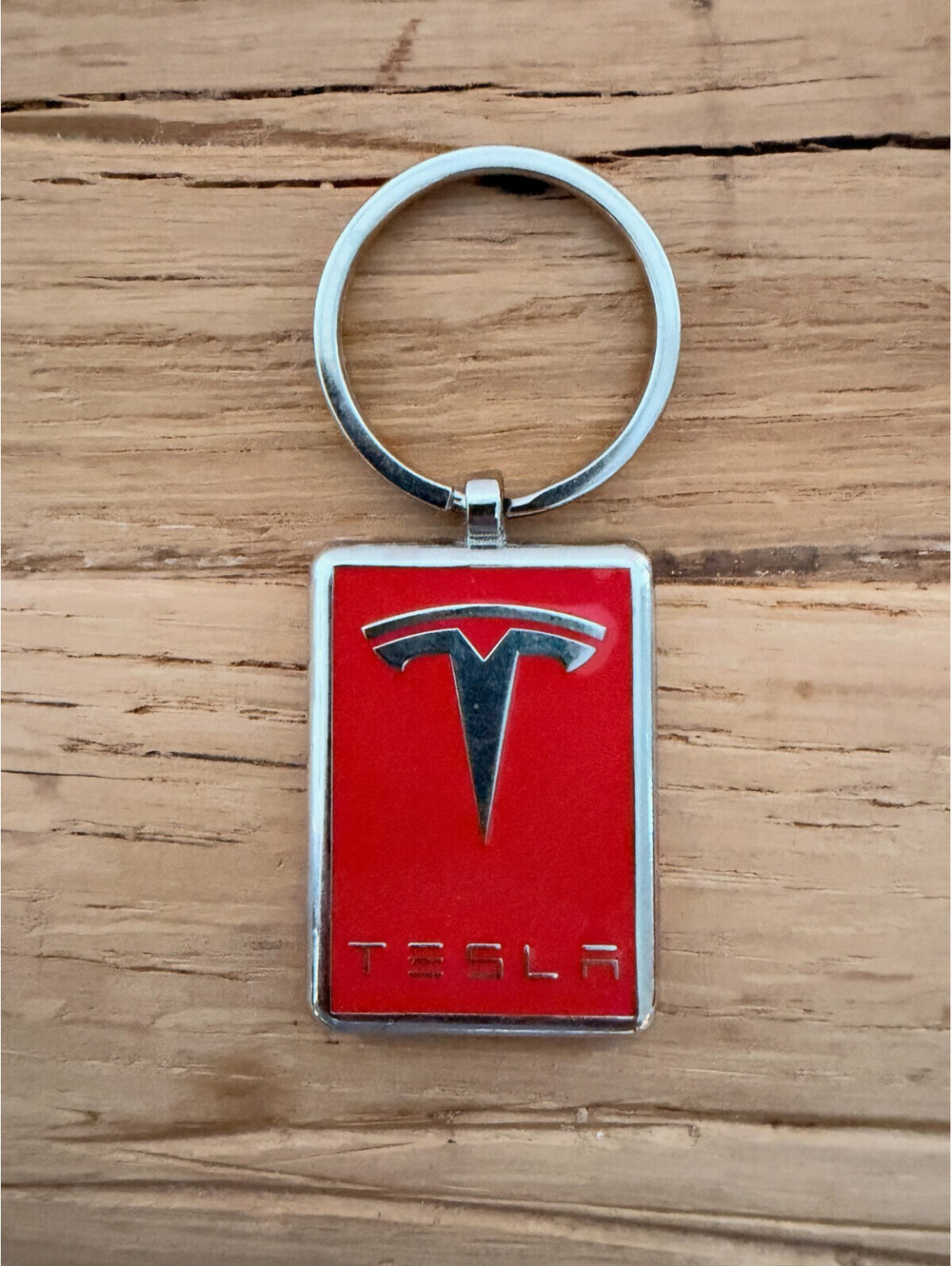 Original, ENAMEL And Polished Metal Tesla Keychain